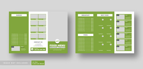 Food menu trifold brochure or flyer design for restaurant