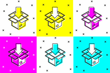 Set Carton cardboard box icon isolated on color background. Box, package, parcel sign. Delivery and packaging. Vector