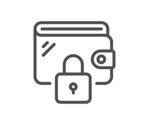Wallet line icon. Money purse with lock sign. Cash budget symbol. Quality design element. Line style wallet icon. Editable stroke. Vector