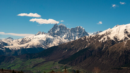 View of Mount Ushba. located in the Svaneti region of Georgia. Travel.