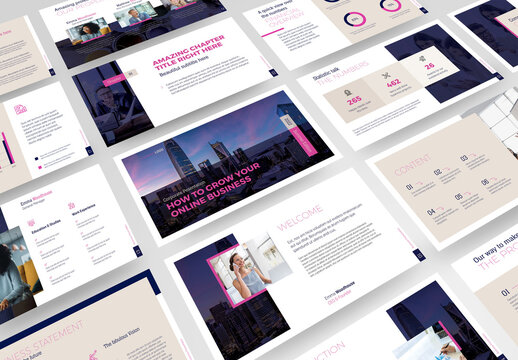 Business Presentation with Blue and Pink Accents