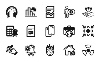 Vector set of Fast delivery, Businessman case and Smartphone icons simple set. Touchscreen gesture, Corrupted file and Chemical hazard icons. Fast delivery simple web symbol. Vector