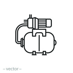 home water pump icon, electric station for watering in garden, pipeline system, thin line symbol on white background - editable stroke vector illustration eps10