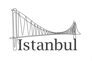 Continuous one line drawing of 
Bosphorus Bridge,
istanbul bridge logo. Trendy continuous line draw design vector illustration