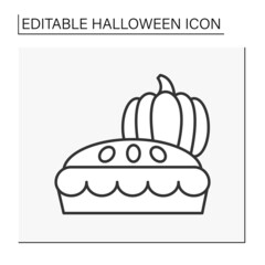  Dessert line icon. Pumpkin cake. Traditional american dessert. Delicious sweets. Halloween concept. Isolated vector illustration. Editable stroke