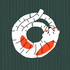 Modern greeting card with Chinese new year 2022 symbol. The white tiger is curled up in a ball.
