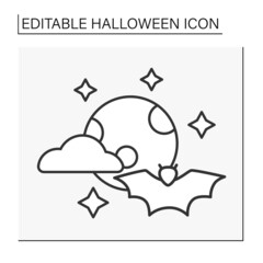  Full moon line icon. Clear sky. Nice weather. Halloween bat. Halloween concept. Isolated vector illustration. Editable stroke