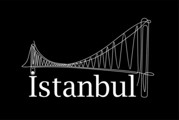 Continuous one line drawing of 
Bosphorus Bridge,
istanbul bridge logo. Trendy continuous line draw design vector illustration