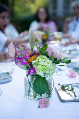 Bouquet of flowers on the dinner table 