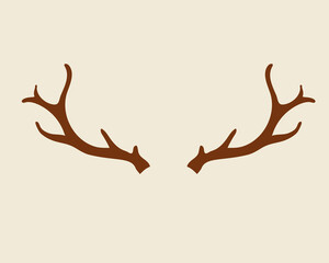 Reindeer antlers silhouette isolated. Vector drawing in simple cartoon style. Great for cutting. Use as a symbol for Christmas decor.