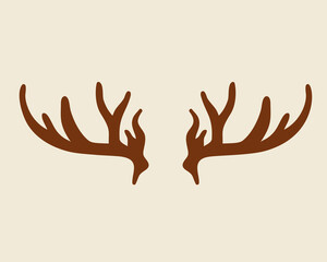 Reindeer antlers silhouette isolated. Vector drawing in simple cartoon style. Great for cutting. Use as a symbol for Christmas decor.