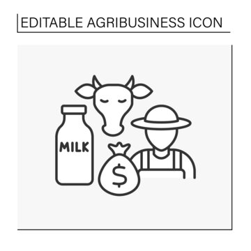 Dairy farming line icon. Farm manufacture of milk, butter and cheese. Market sale. Profitable business. Agribusiness concept. Isolated vector illustration. Editable stroke