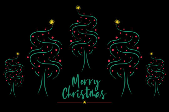 Christmas Tree clipart vector illustration with Merry Christmas lettering