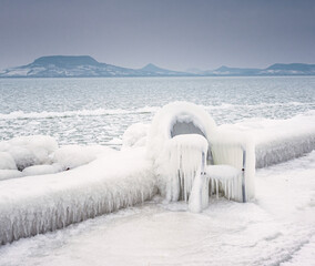 Frozen lake Balaton in winter
