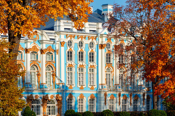 Catherine palace and park in autumn foliage, Tsarskoe Selo (Pushkin), Saint Petersburg, Russia
