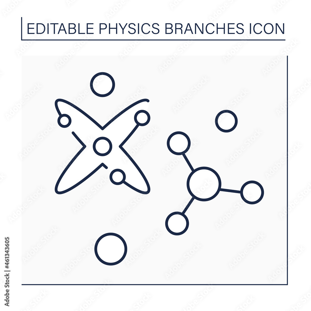 Aufkleber particle physics line icon. structure and properties of elementary particles and their interactions.