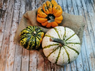 Pumpkins on a wooden table