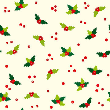 Christmas holly berry seamless pattern. Vector illustration.It can be used for wallpapers, wrapping, cards, patterns for clothes and other.