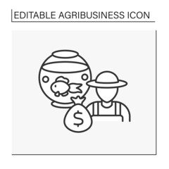 Fish farming line icon. Pisciculture. Commercial breeding of fish. Market sale for food.Agribusiness concept. Isolated vector illustration. Editable stroke