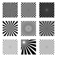 Illustration of an abstract set of black sun rays on a white background