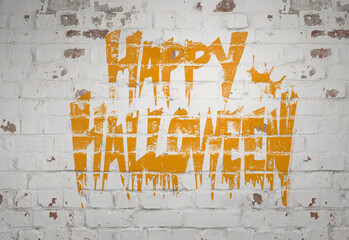 graffiti on wall orange, happy halloween