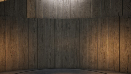 Product Showcase wood wallpaper with highlight 3D rendering