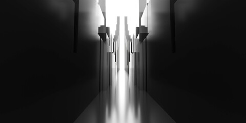 abstract dark city wireframe 3d render illustration