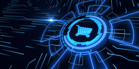 E-commerce concept. Futuristic illustration of add to cart © Дмитрий Ногаев