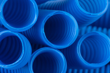 Plastic corrugated pipe for electrical installation close-up