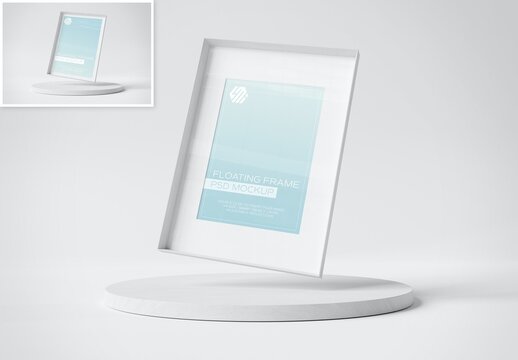 White Photo Frame Mockup Floating Over Podium Display
