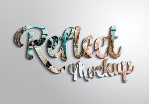 Text Effect Mockup with 3D Glossy Reflection and Shadow