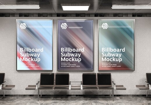 Billboards Mockup on Underground Station Wall