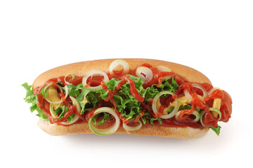 Fresh made Hot dogs with ketchup, mustard and salad