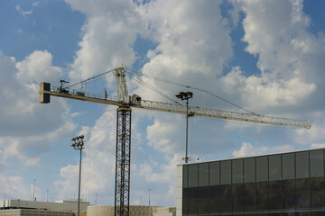 High rise building construction with tower crane