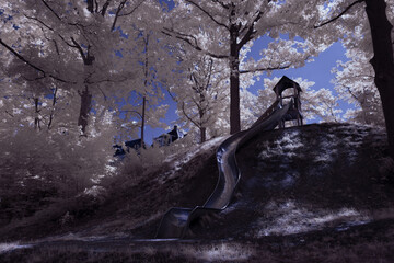 infrared photography - surreal ir photo of landscape with trees under cloudy sky - the art of our...