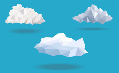 Cloud low poly vector set, icons diamond isolated  collection style, nature modern design, vector art and illustration.