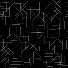 Geometric abstract seamless pattern, white chaotic lines on a black background.vector design