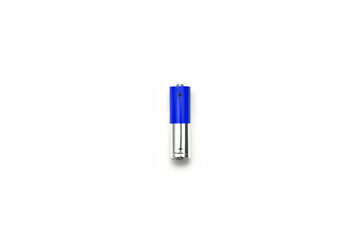  Blue and silver battery on white background centered