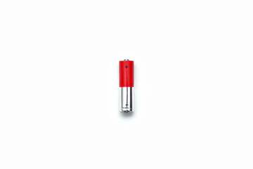 Red  and silver battery on white background centered