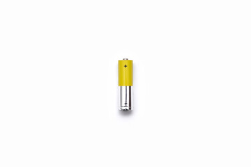 Yellow and silver battery on white background centered