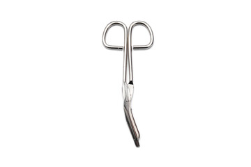 Medical scissors metal clip isolated on white background closed