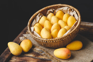 Ripe mangoes in a basket