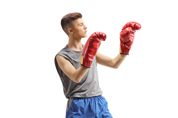 Guy exercising with boxing gloves