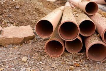 New water pipes at the construction site.
