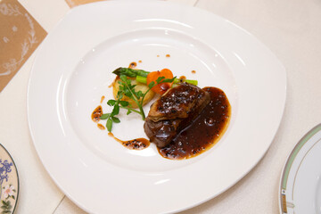 Sautéed beef fillet and foie gras with truffle sauce