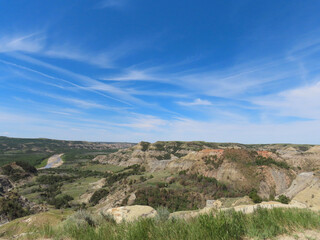 Fototapeta na wymiar River Bend Overlook in the north unit of the Theodore Roosevelt National Park in North Dakota.
