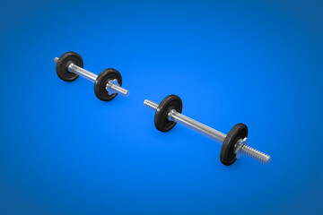 dumbbell weights for exercise on blue background 3d illustration