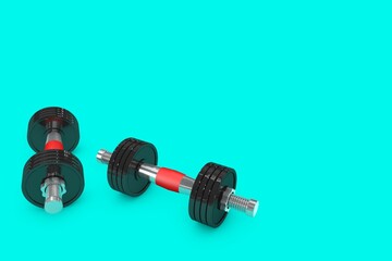 dumbbell weights for exercise on blue background 3d illustration