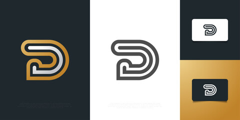 Simple and Elegant Letter D Logo Design in White and Gold with Line Style. D Symbol for your Business Company and Corporate identity