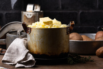 Mashed potato in old vintage pot